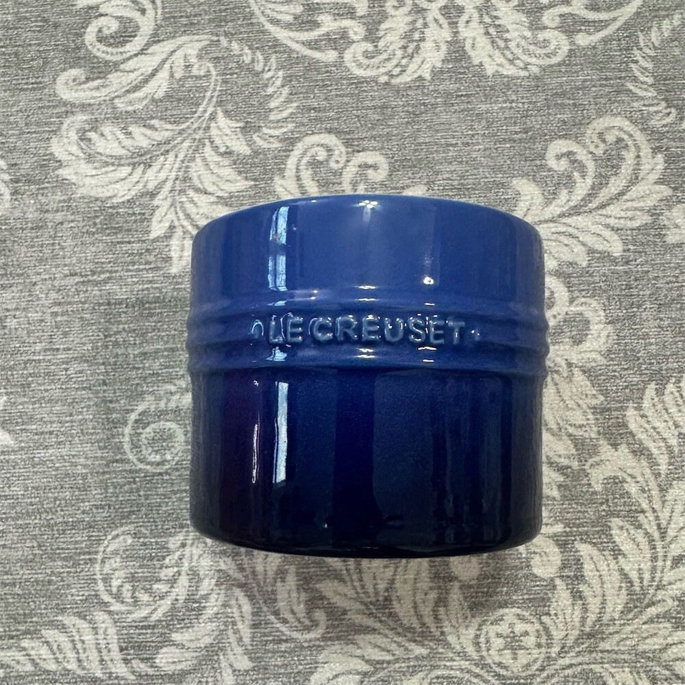 Le Creuset Utensil Crock Holder Cobalt Blue Ribbed Drain Hole Embossed